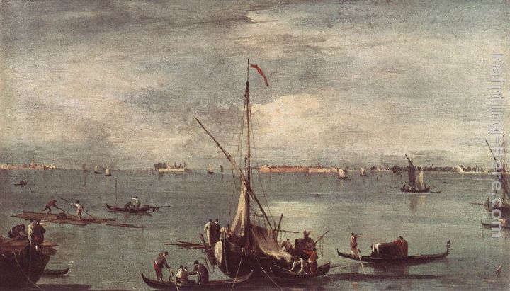 The Lagoon with Boats, Gondolas, and Rafts painting - Francesco Guardi The Lagoon with Boats, Gondolas, and Rafts art painting